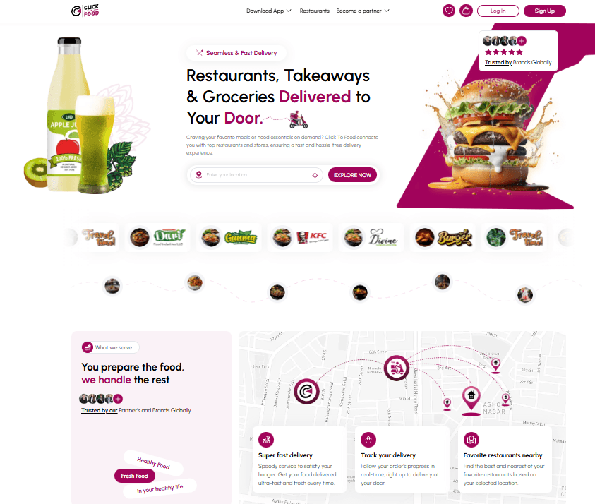 ClickFood Delivery System – Professional Frontend & Dashboard Development interface preview