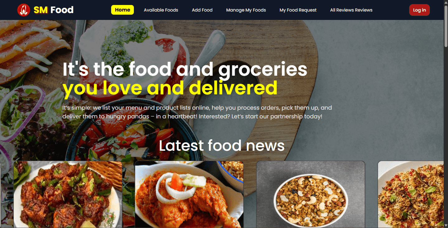 SM Food - Full Stack Food Delivery Application interface preview